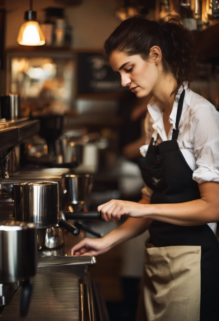 Preview of A barista in her twenties (WebP q85)