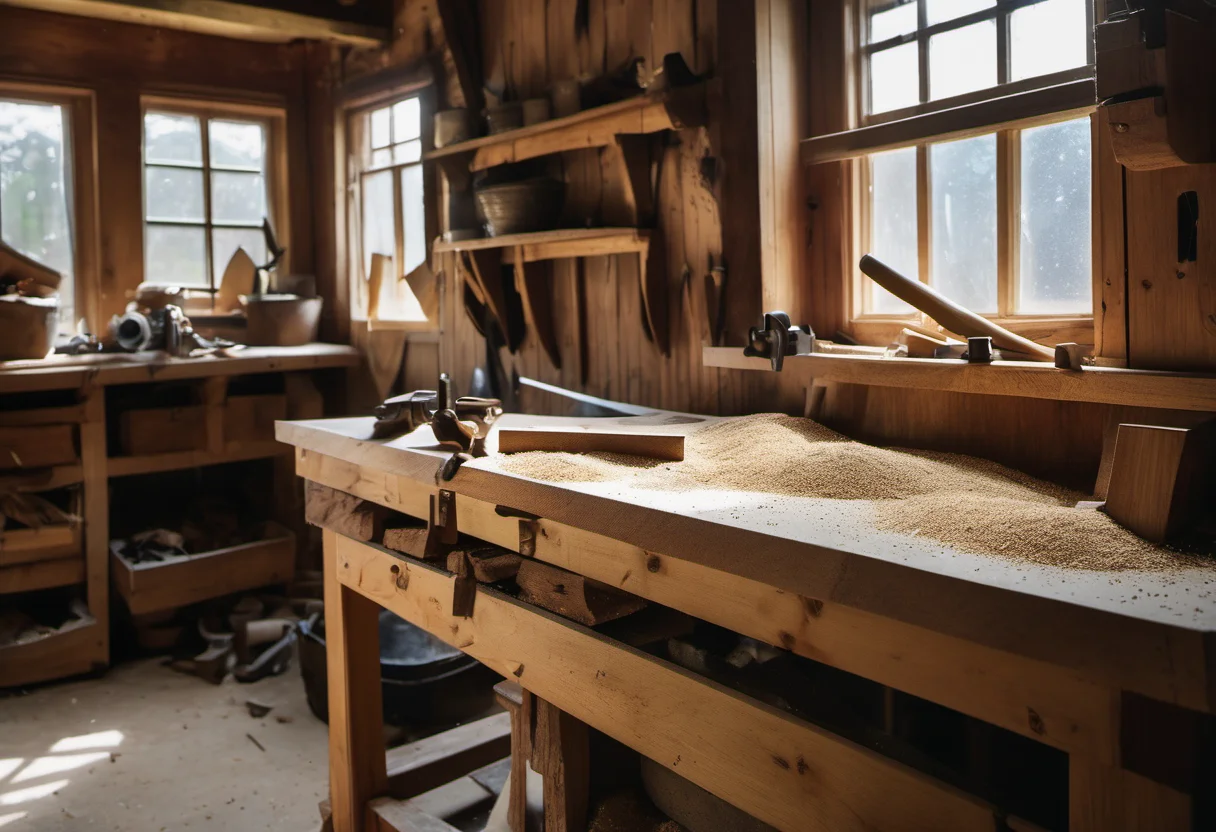 Preview of A cluttered joinery workshop (WebP q85)