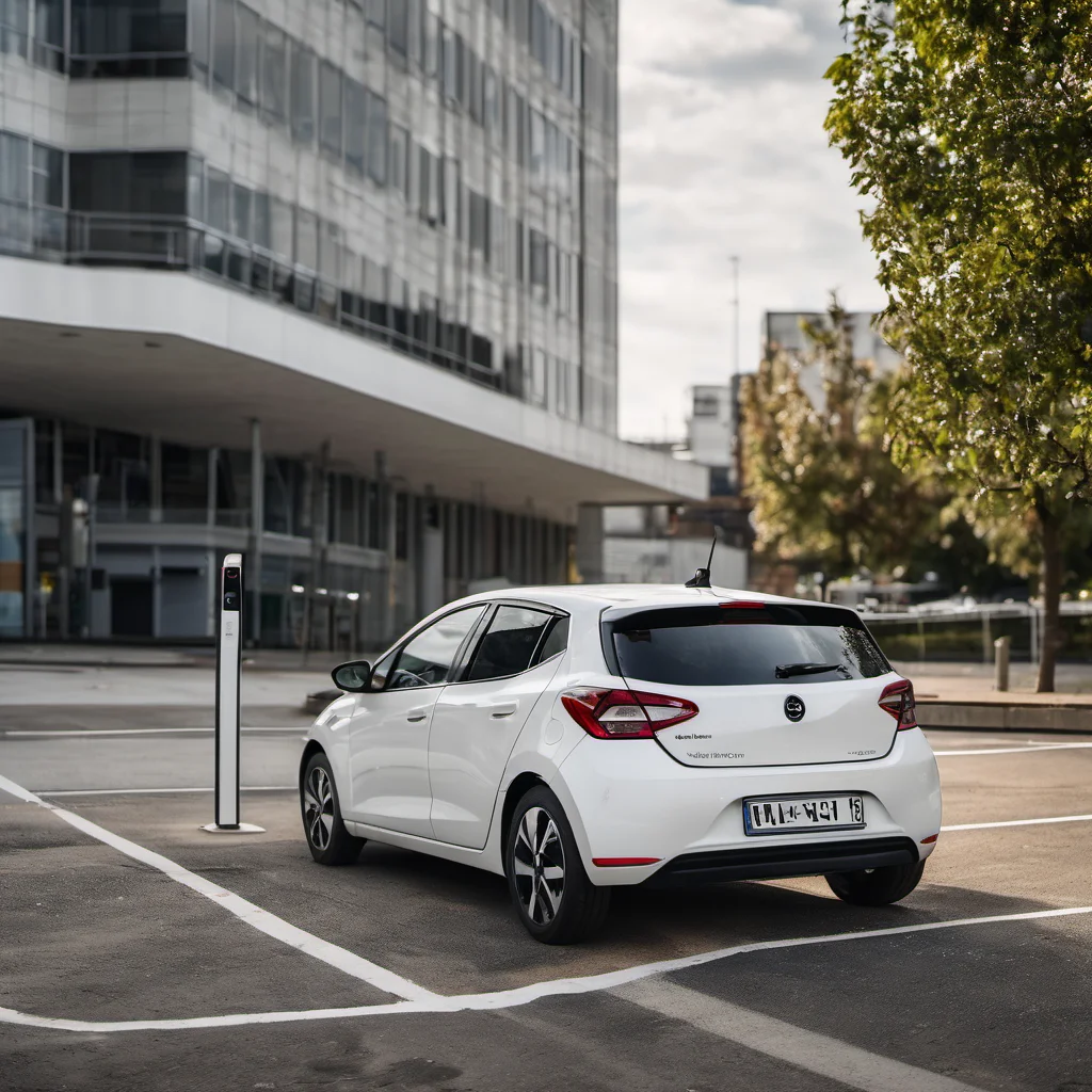 Preview of White electric hatchback at a (WebP q85)