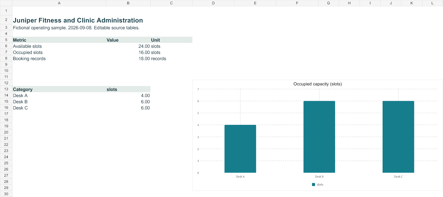 Rendered preview of Juniper Fitness and Clinic Administration — Editable operating workbook