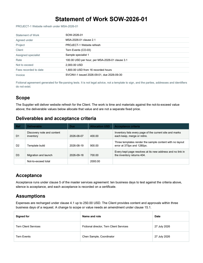 Rendered preview of Tern Client Services: Statement of work SOW-2026-01 (PDF)