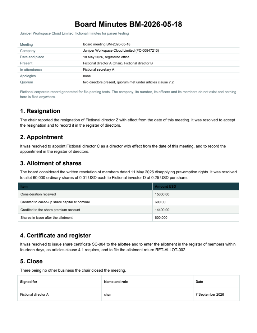 Rendered preview of Juniper Workspace Cloud: Board minutes, allotment meeting (PDF)