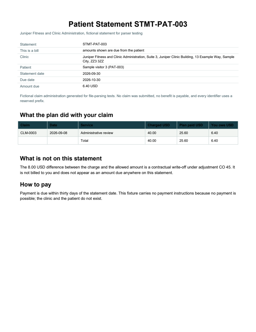 Rendered preview of Juniper Fitness and Clinic Administration: Patient statement