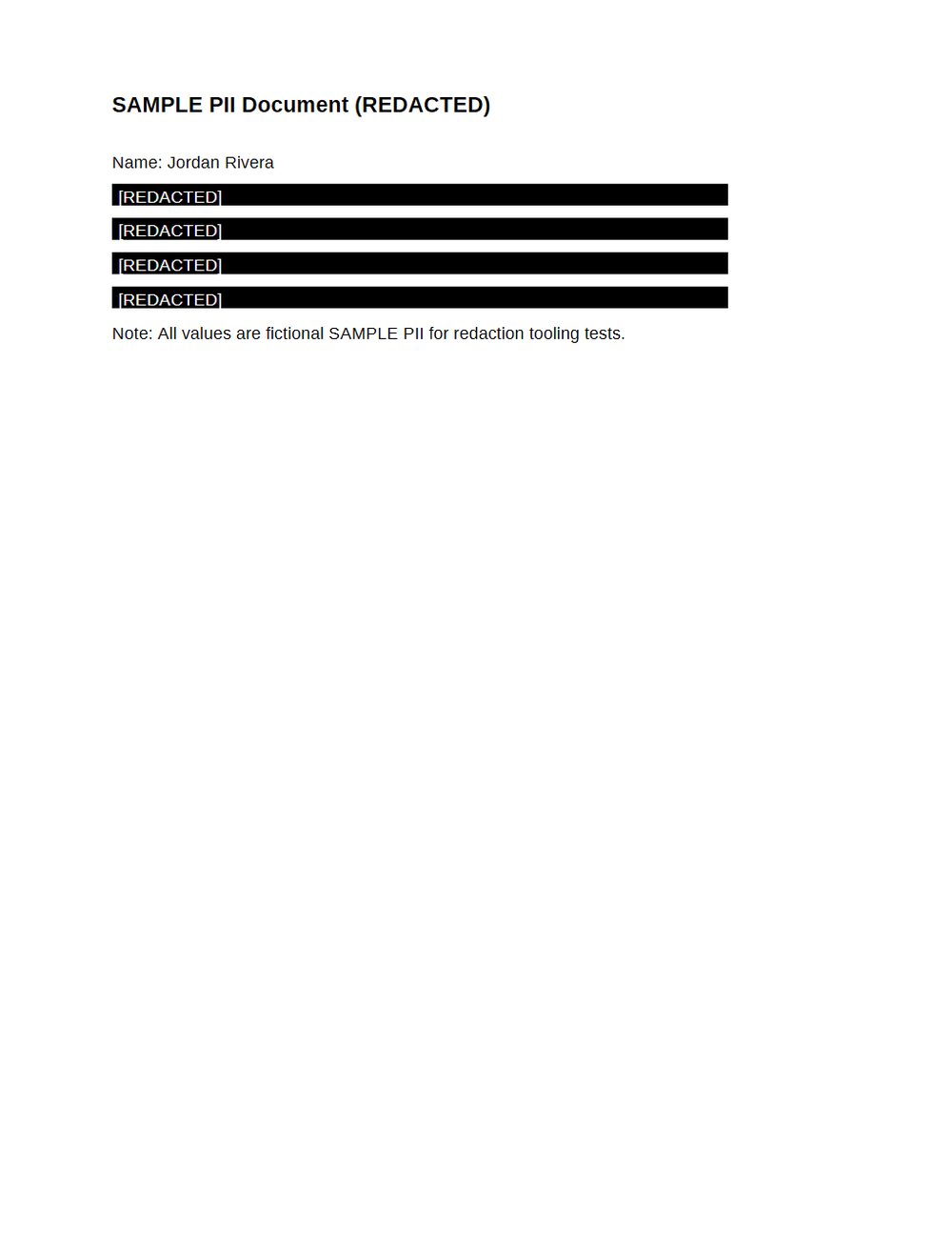 Rendered preview of Redaction — SAMPLE PII Black-box Redacted (PDF)