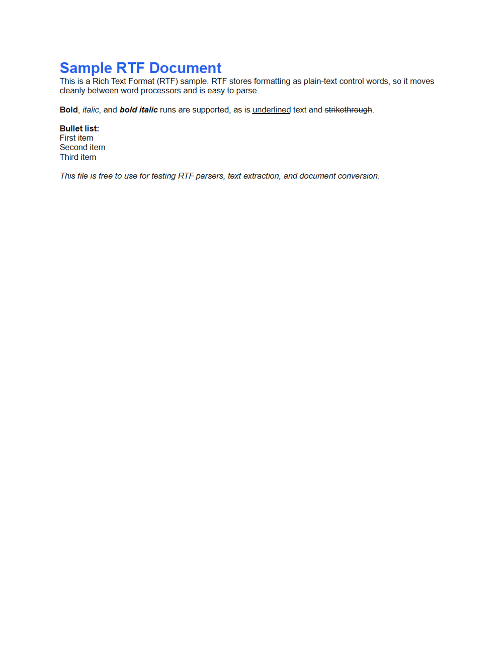 Rendered preview of RTF — Formatted Document