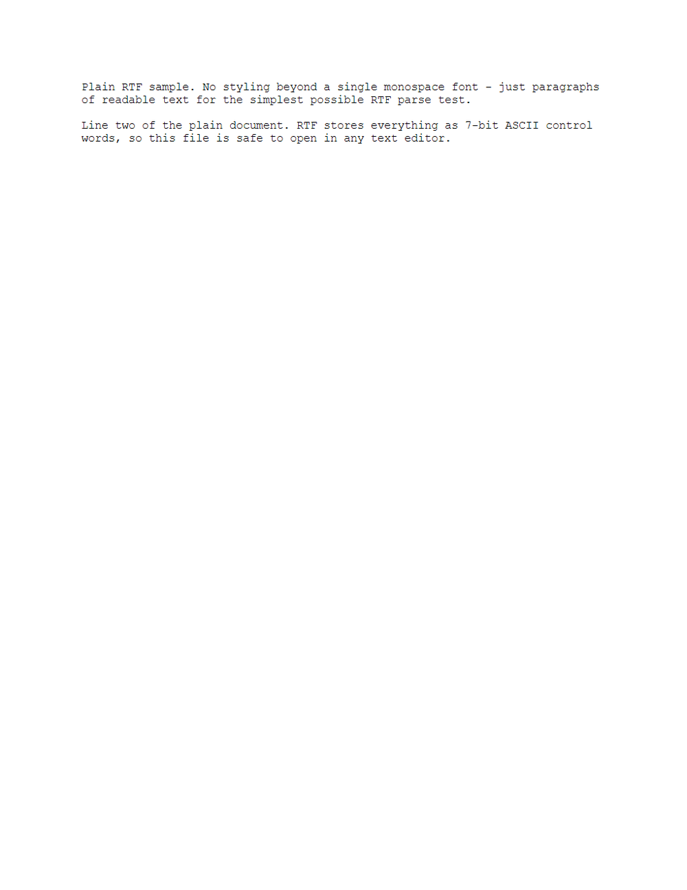 Rendered preview of RTF — Plain Document