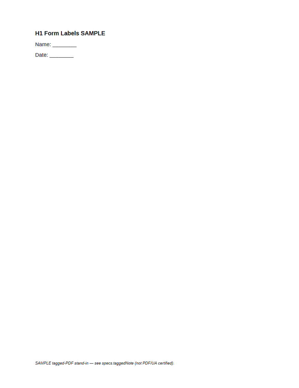 Rendered preview of Tagged PDF SAMPLE — Form Labels