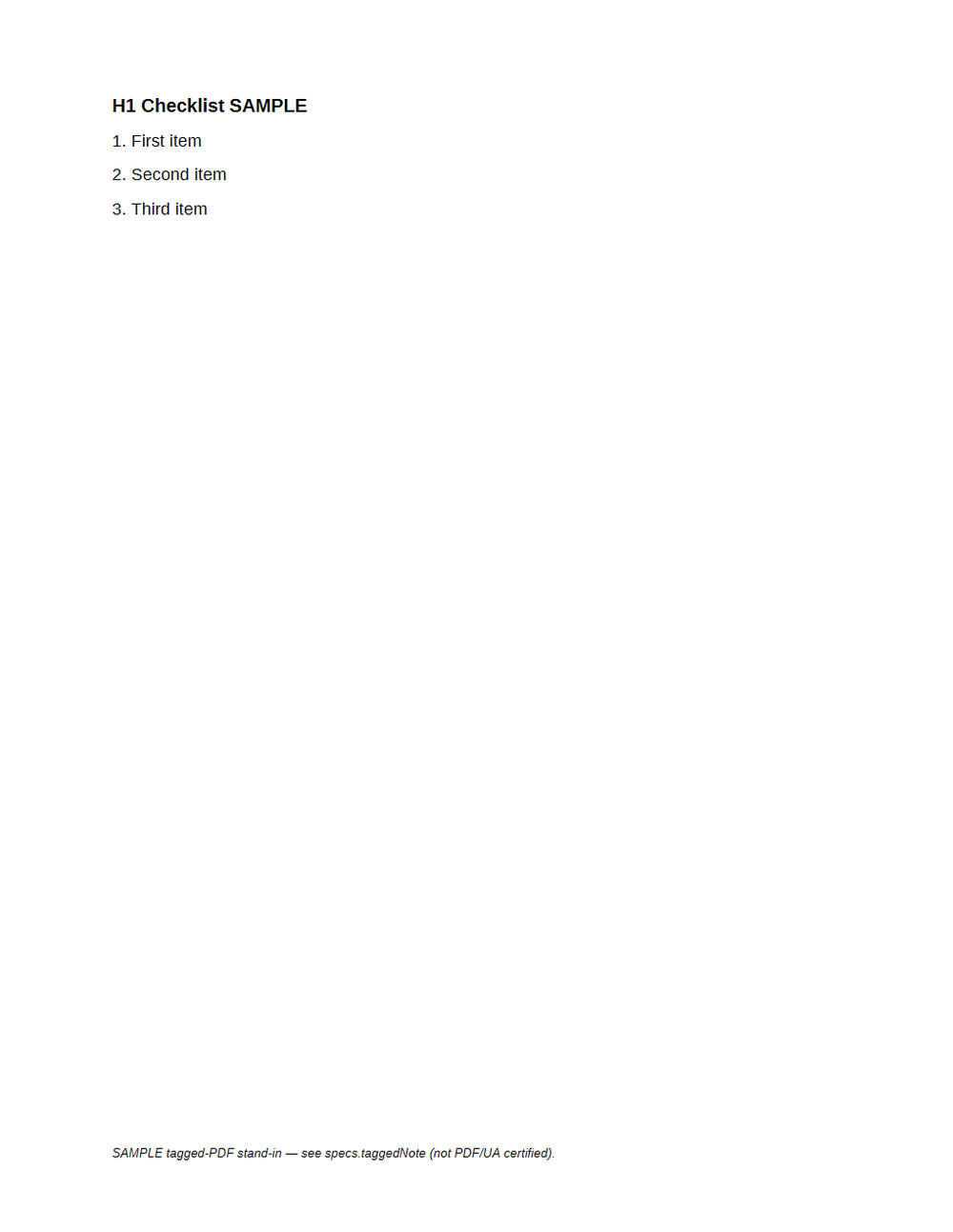 Rendered preview of Tagged PDF SAMPLE — List Structure