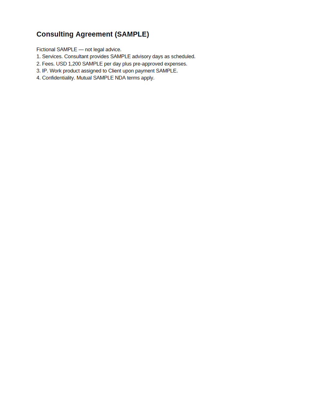 Rendered preview of Consulting Agreement (PDF, SAMPLE)