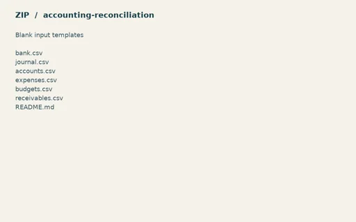 Preview of Alder Books Reconciliation — Blank input table templates