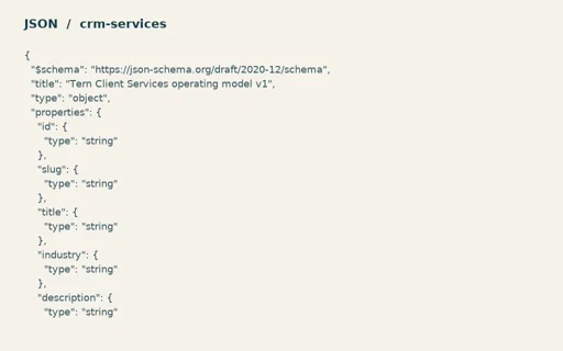 Preview of Tern Client Services: Operating model JSON Schema