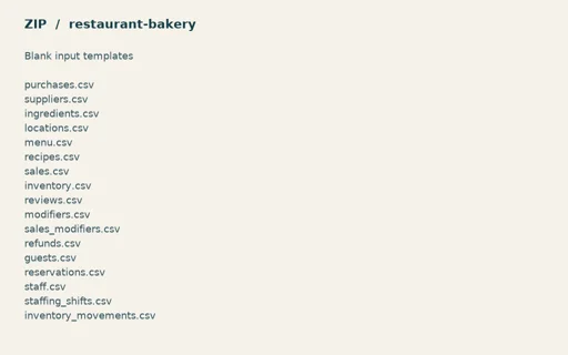 Preview of Copper Oven Bakery — Blank input table templates