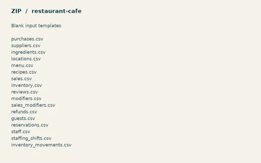 Preview of Juniper Corner Cafe — Blank input table templates