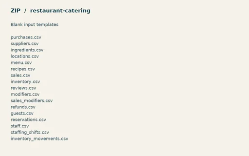 Preview of Willow Event Kitchen — Blank input table templates