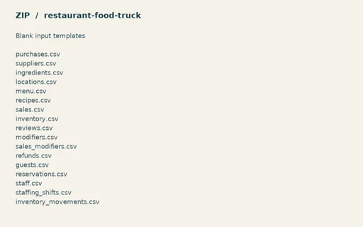 Preview of Cedar Street Tacos — Blank input table templates