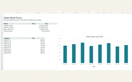 Preview of Cedar Street Tacos — Editable operating workbook