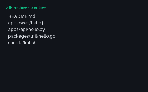 Preview of Sample Monorepo ZIP — Multi-Language Companion