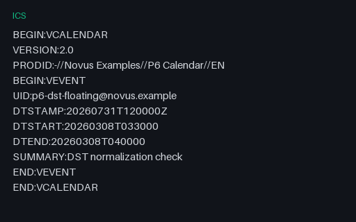 Preview of Calendar Time Zone - Floating Local Time (ICS)
