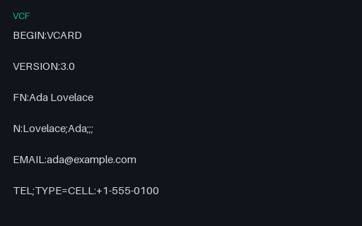 Preview of vCard Contact