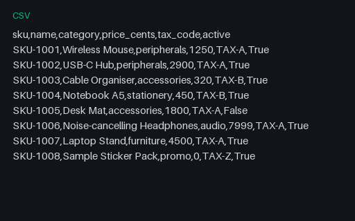 Preview of POS SKU Catalog (CSV)