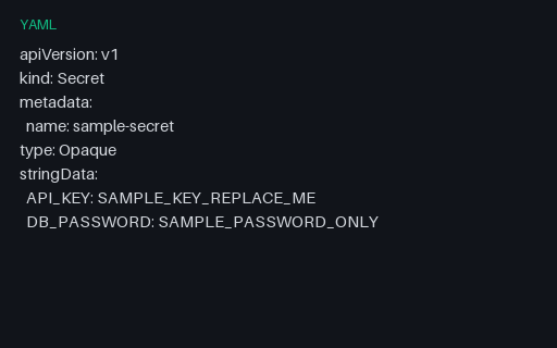 Preview of Kubernetes SAMPLE — Secret (YAML)