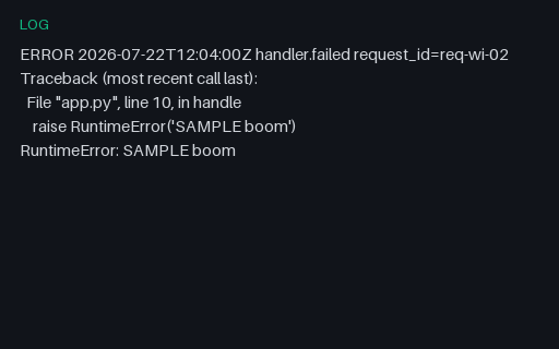 Preview of Log Sample — Multiline Stacktrace