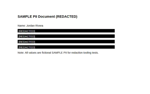 Preview of Redaction — SAMPLE PII Black-box Redacted (PDF)