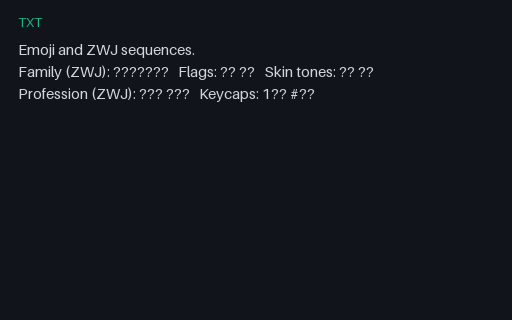 Preview of Emoji & ZWJ Sequences Text