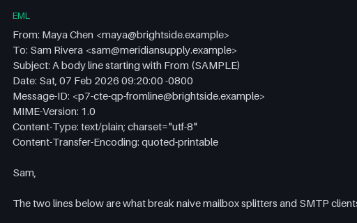 Preview of EML — Quoted-Printable: From-Line and Lone Dot