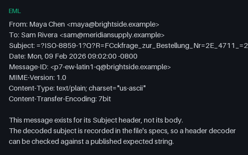 Preview of EML — RFC 2047 Subject: ISO-8859-1 'Q' Encoding