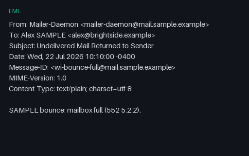 Preview of EML Delivery — Bounce Mailbox Full