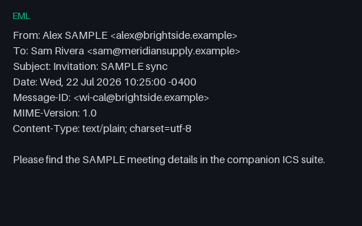 Preview of EML Delivery — Calendar Invite Note