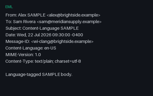 Preview of EML Header — Content Language