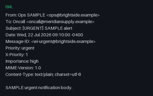 Preview of EML Header — Priority Urgent