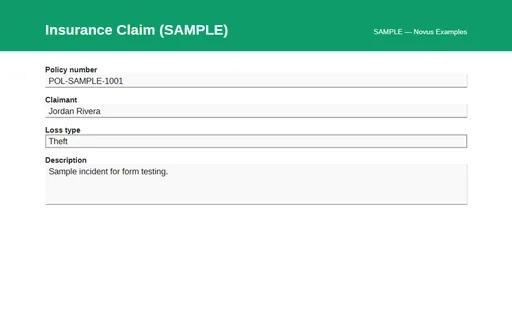 Preview of Insurance Claim AcroForm (SAMPLE)