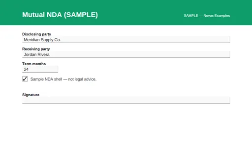 Preview of NDA Fillable AcroForm (SAMPLE)