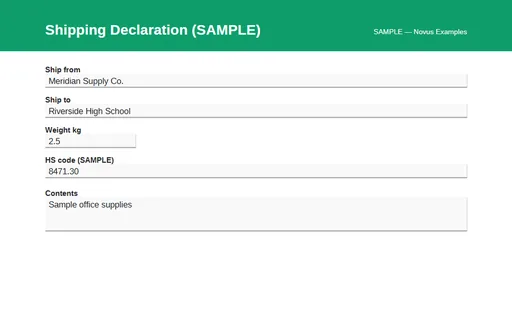 Preview of Shipping Declaration AcroForm (SAMPLE)