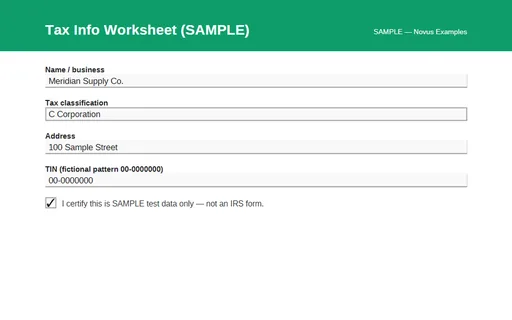 Preview of Tax Info Worksheet AcroForm (SAMPLE)