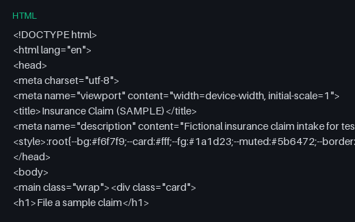 Preview of Insurance Claim Form (HTML)