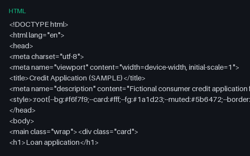 Preview of Loan / Credit Application (HTML)