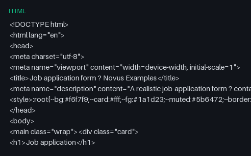 Preview of Job Application Form (HTML)
