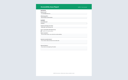 Preview of Accessibility Issue Report AcroForm (SAMPLE)
