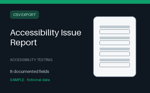 Preview of Accessibility Issue Report Sample Export (CSV)