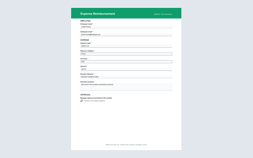 Preview of Expense Reimbursement AcroForm (SAMPLE)
