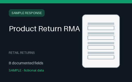 Preview of Product Return RMA Sample Response (JSON)