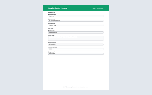 Preview of Service Quote Request AcroForm (SAMPLE)