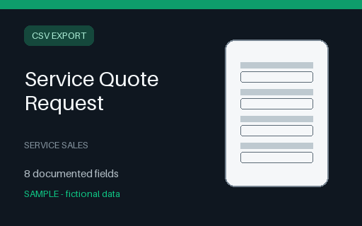 Preview of Service Quote Request Sample Export (CSV)