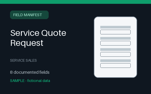 Preview of Service Quote Request Field Manifest (JSON)