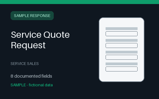 Preview of Service Quote Request Sample Response (JSON)