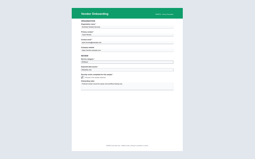 Preview of Vendor Onboarding AcroForm (SAMPLE)